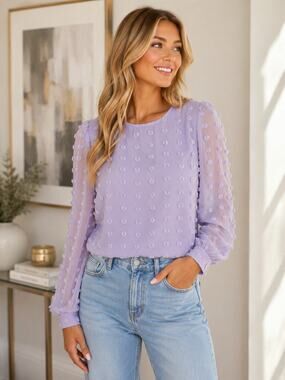 MOD On Trend Lavender Swiss Dot Sheer Blouse – Women's Small